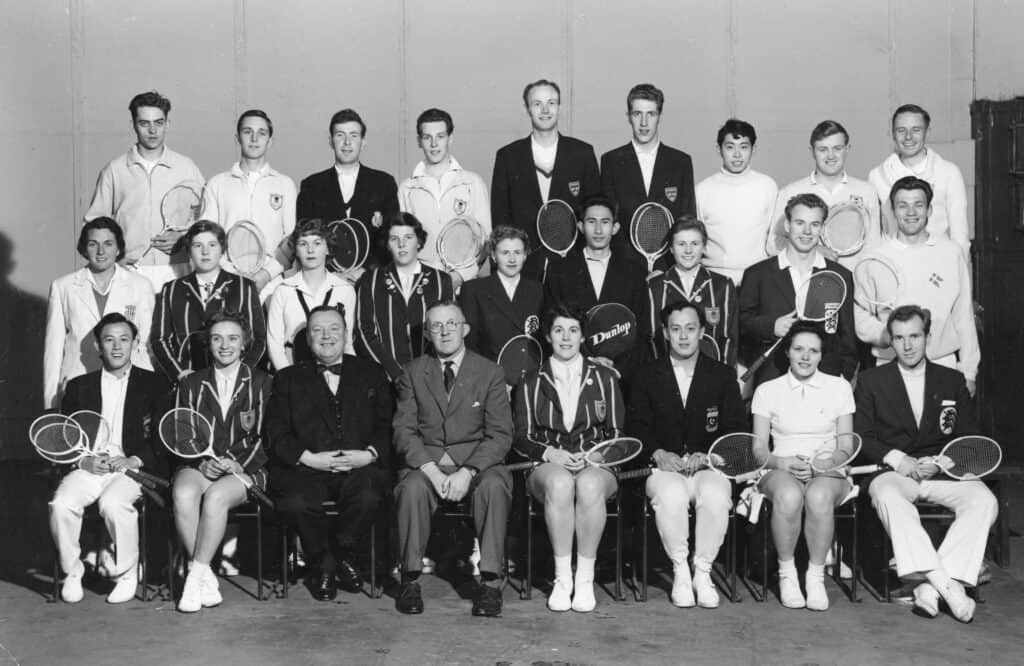 Deltagerne til invitationsturnering i Glasgow i f. m. All England turneringen ca. 1960.