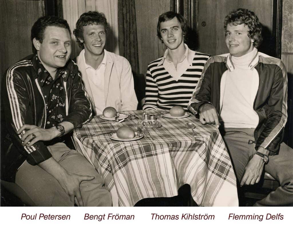 70'ernes stjerner. Poul Petersen sammen med de svenske topspillere Bengt Fröman og Thomas Kihlström sammen med Flemming Delfs.