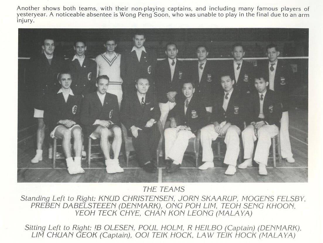 Thomas Cup finalen 1949 med spillerne fra de to hold - Danmark og Malaysia. 
