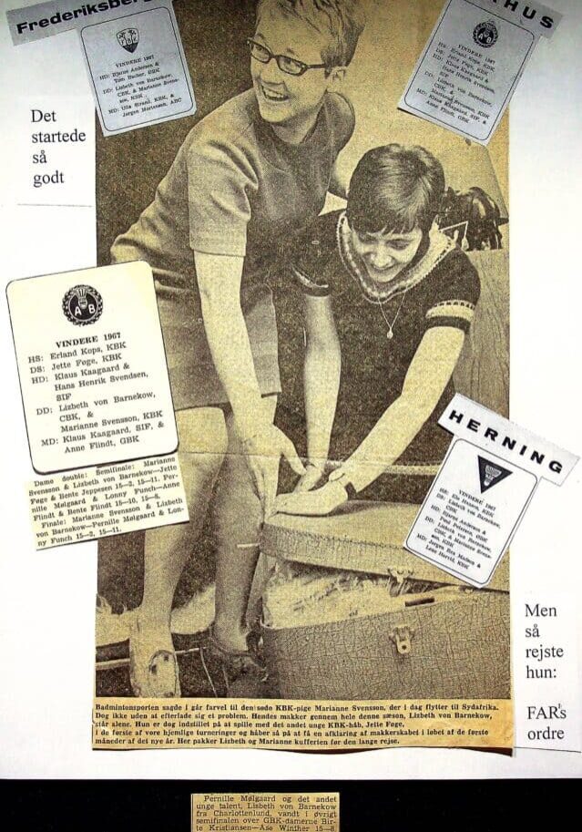Lisbeth v. Barnekow vandt sammen med Marianne Svensson, KBK talrige titler i damedouble. Makkerskabet sluttede brat, da Marianne Svensson måtte pakke kufferten og flytte til Sydafrika.